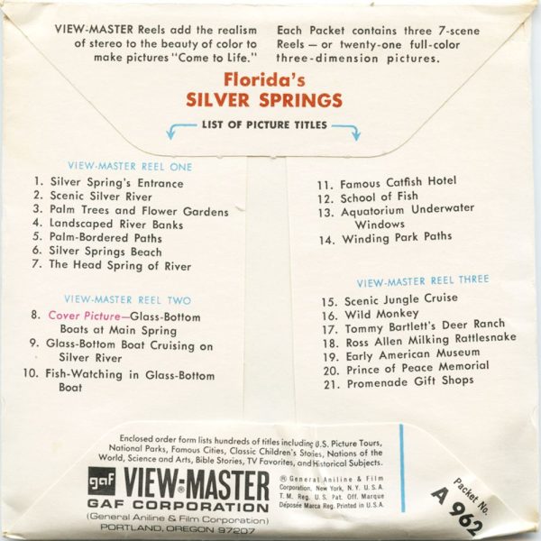 Silver Springs - View-Master 3 Reel Packet - vintage - A962-G1A Sale